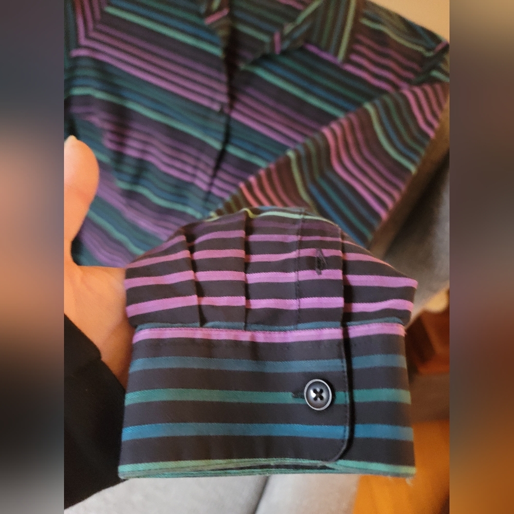 Coldwater Creek Black Purple Striped Button Up No Iron Size 1X / 18 - Picture 4 of 7
